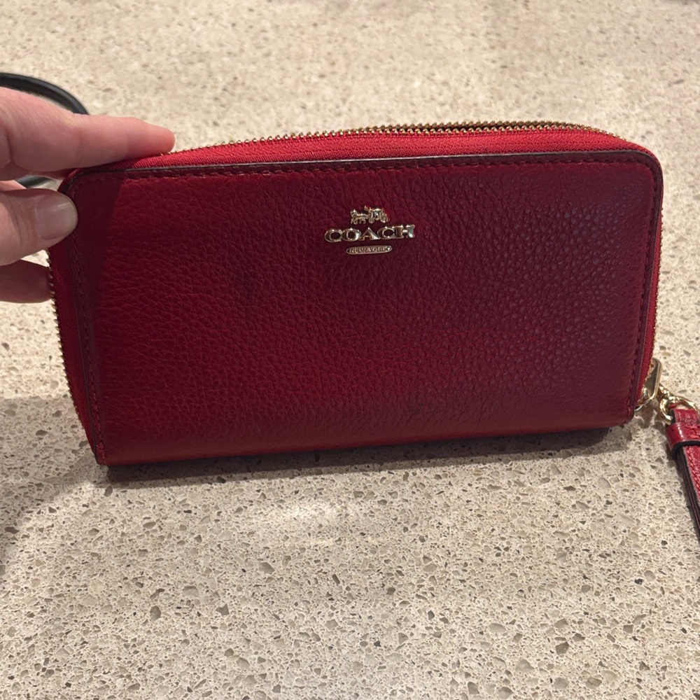 Coach Cherry Red Leather Zip Wallet